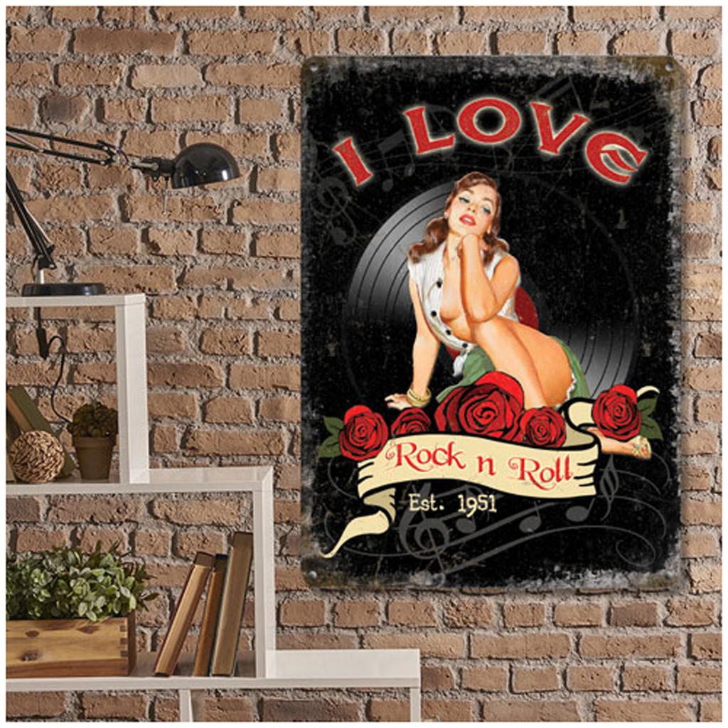 Les Trésors De Lily [A2176] - Retro Metal Sign 'I Love Rock N Roll' Black Red (1951) - 40x30cm