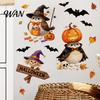 Kindergarten Party Wall Supplies Cartoon Halloween Sticker, Self Adhesive PVC Removable Decal, Wizard Festive Home Accents Birds Scarecrows