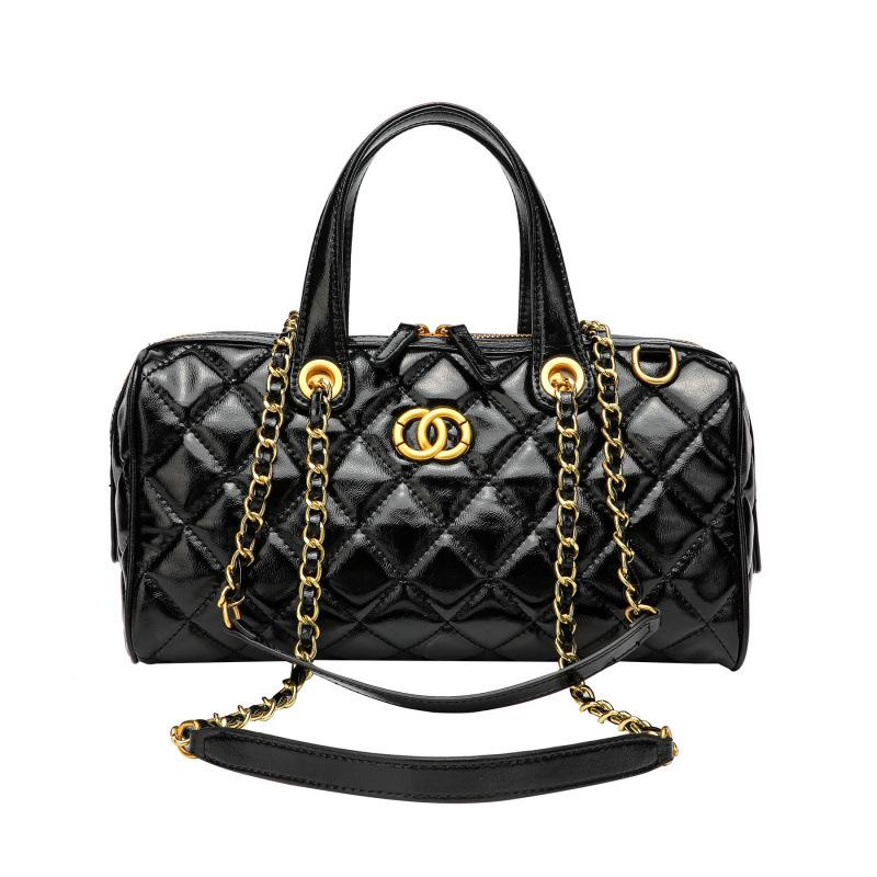 Leather DIY Bowling Bag Boston Bag Shoulder Underarm Pillow Bag Handmade Quilted Luxury Women's Bag