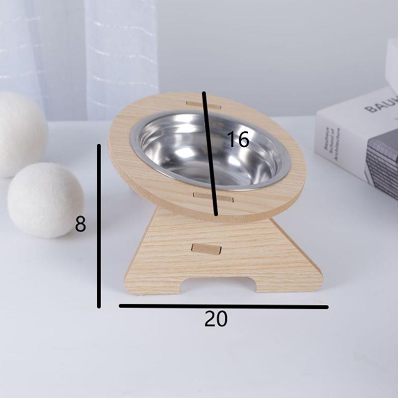 Elevated Cat Bowls Pet Feeder 15° Tilted Raised Cat Food Bowls With Wooden Stand 2 Stainless Steel Bowls For Cats And Puppy