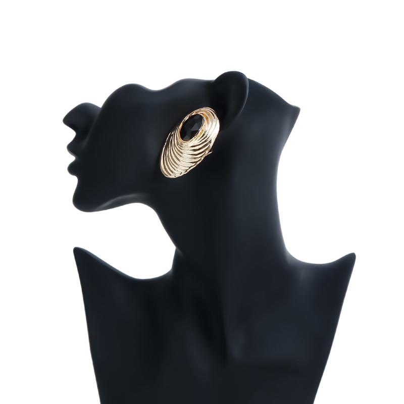 Orecchini a Bottone Geometrici Ovali Filettati in Metallo Vintage per Donna Lusso Nero Cristallo Irregolare Orecchini Accessori Gioielli da Festa