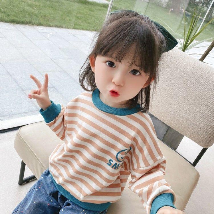 Girls Long Sleeve Striped Lightweight Base Layer Top for Spring Autumn