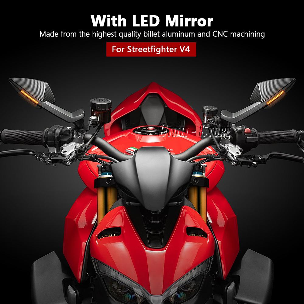 New Side Mirrors With LED Turn Signal Indicator Motorcycle Accessories Rearview Mirror For Ducati Streetfighter V4