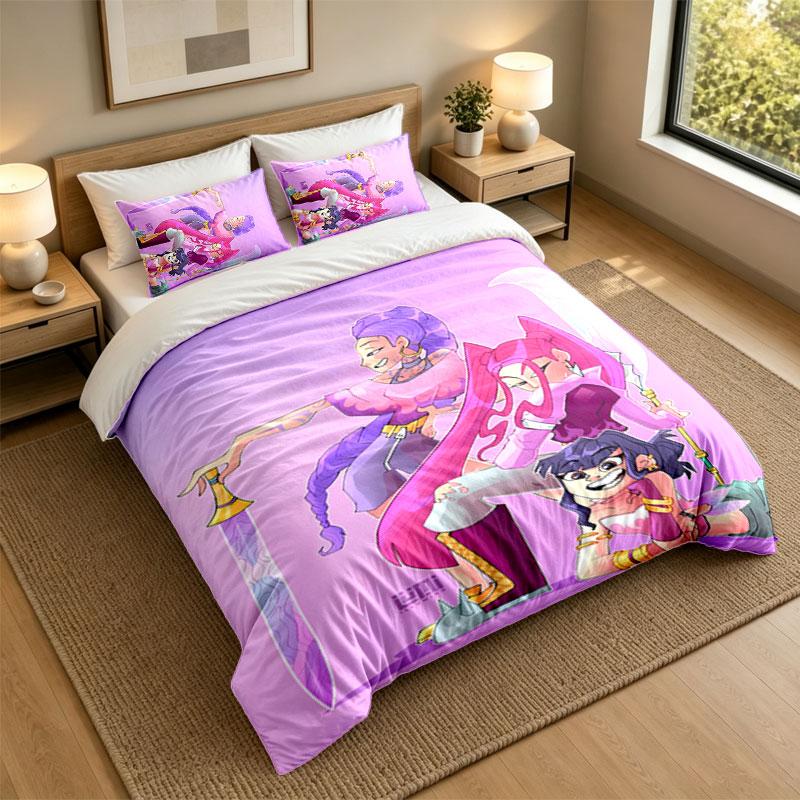 3Pcs Bedding SetKpop Demon Hunters Soft Bed Sheet and Two Pillowcases Home Bedroom Decor