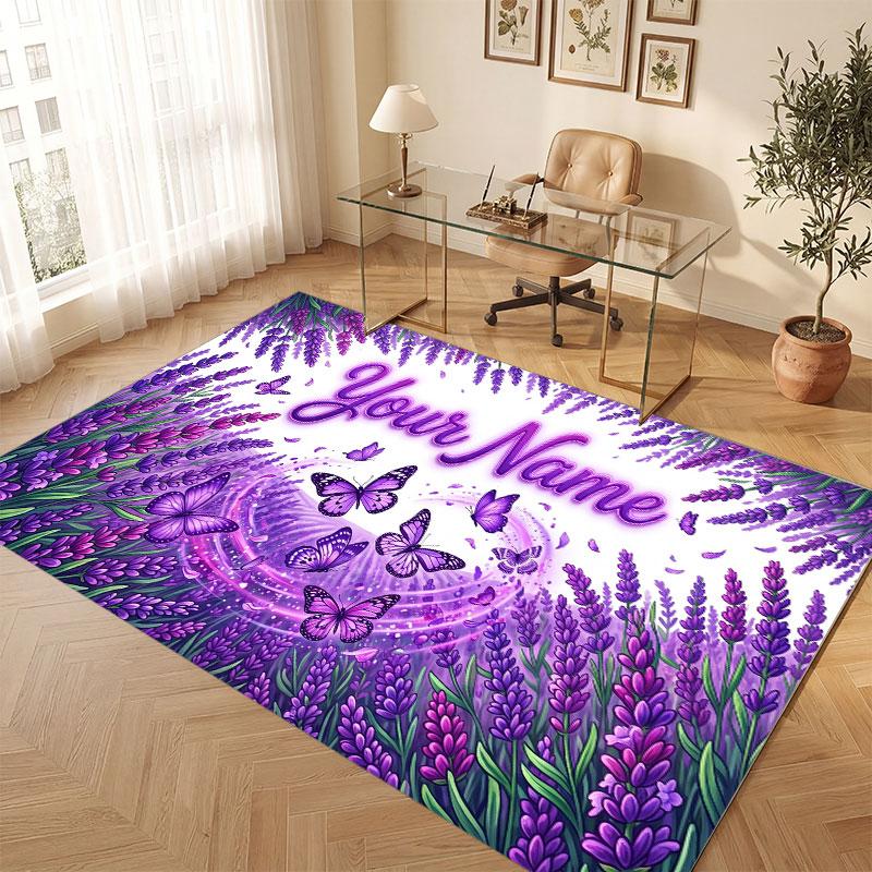Butterfly Theme Crystal Velvet Floor Rug Personalized Custom Name Text Warm Carpet Home Decoration