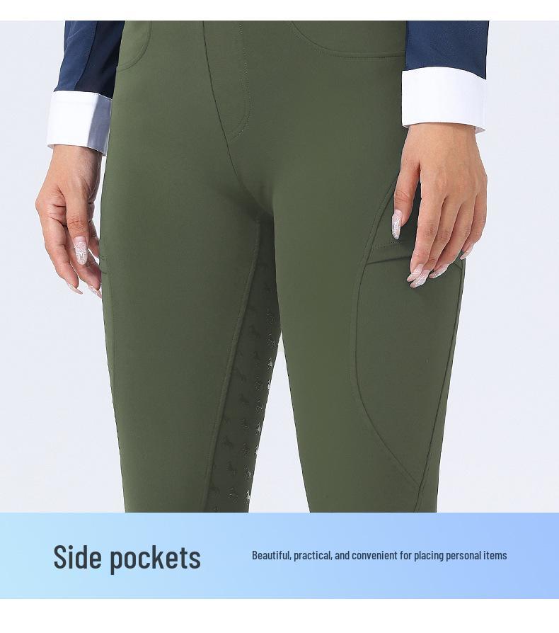 Women's High Waist Equestrian Breeches with Full Seat Silicone Grip and Dual Side Pockets