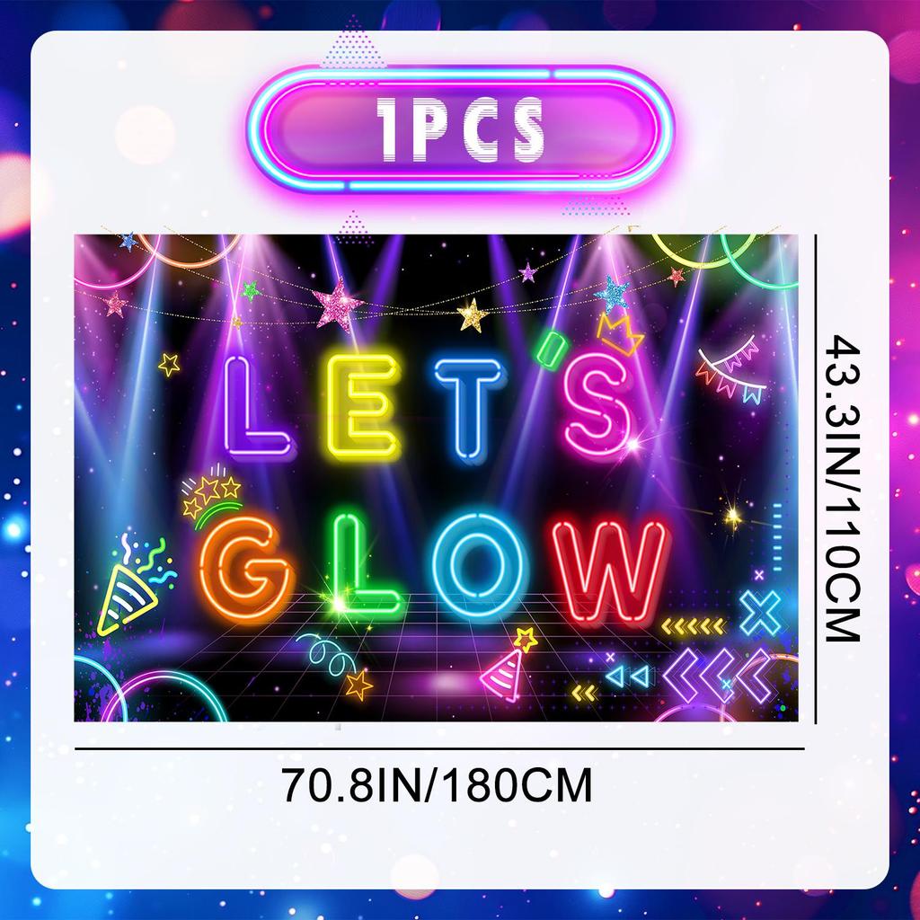 Lets Glow Party Decorations&Neon Birthday Party Decorations,Neon Let's Glow Party Backdrop,Lets Glow Backdrop,Glow in The Dark Backdrop&Neon Backdrop