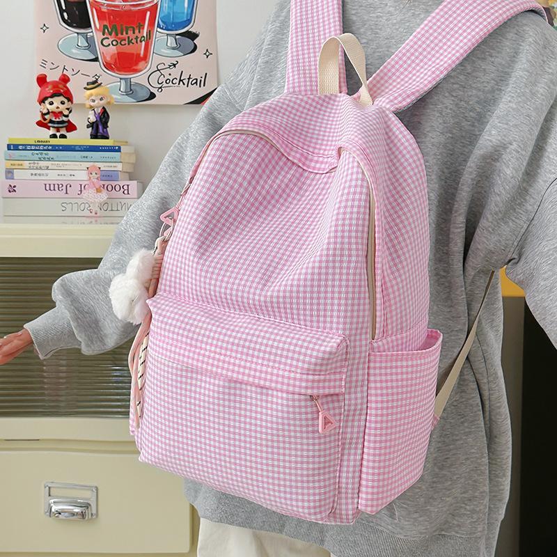 Going Out Schoolbag Female College Student Fashion Autumn And Winter Cute High-Value Plaid Back Junior High School Backpack
