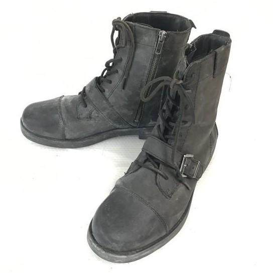 POLO RALPH LAUREN Kožené střední boty 8 25.5-26.0 Černé Boční zip Šněrovací(POUŽITÝ)