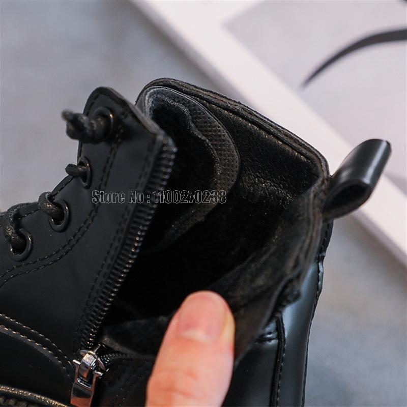Children Autumn Winter Style Velvet Cotton Boots Boys Girls Metal Chain Middle Boots Shoes