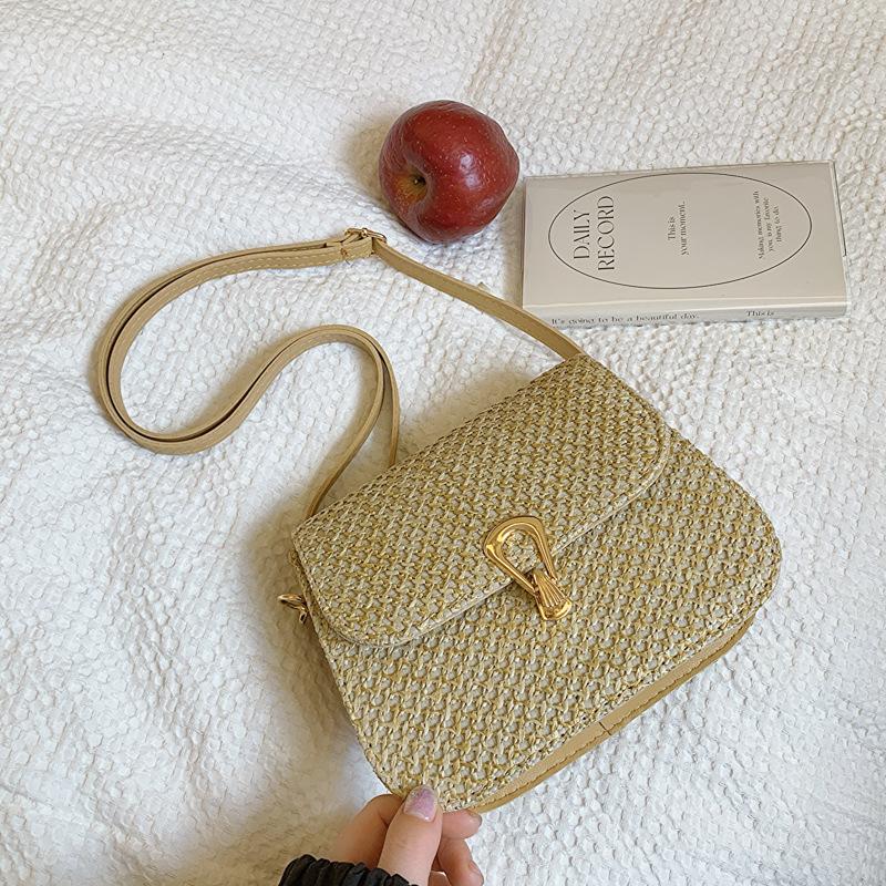 

Плетение мода 2025 весна новая универсальная ins сумка через плечо, сумка-мессенджер с замком, зарубежный стиль, маленькая квадратная сумка хаки