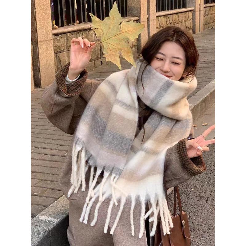 1pc Unisex Winter Warm Scarf Luxury Outdoor Leisure Scarf ThickenWarm Shawl Classic Tassels Fluffy Scarf Solid Color Soft Shawl