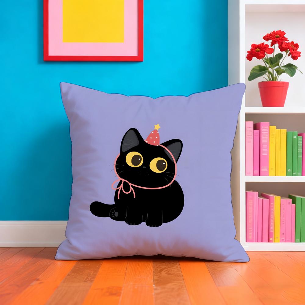 Cartoon Little Black Cat Cute Pillow Case Pillow Case Plush Fabric Soft Double Sided Print Home Sofa High Quality Cushion