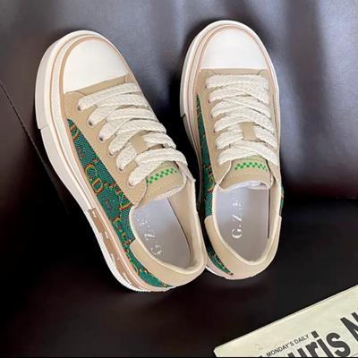 Luxury Shoes Embroidered Letters Canvas Single Shoes Womenclassic Lace -Up Round Toe Casul Sneakers Women Designe