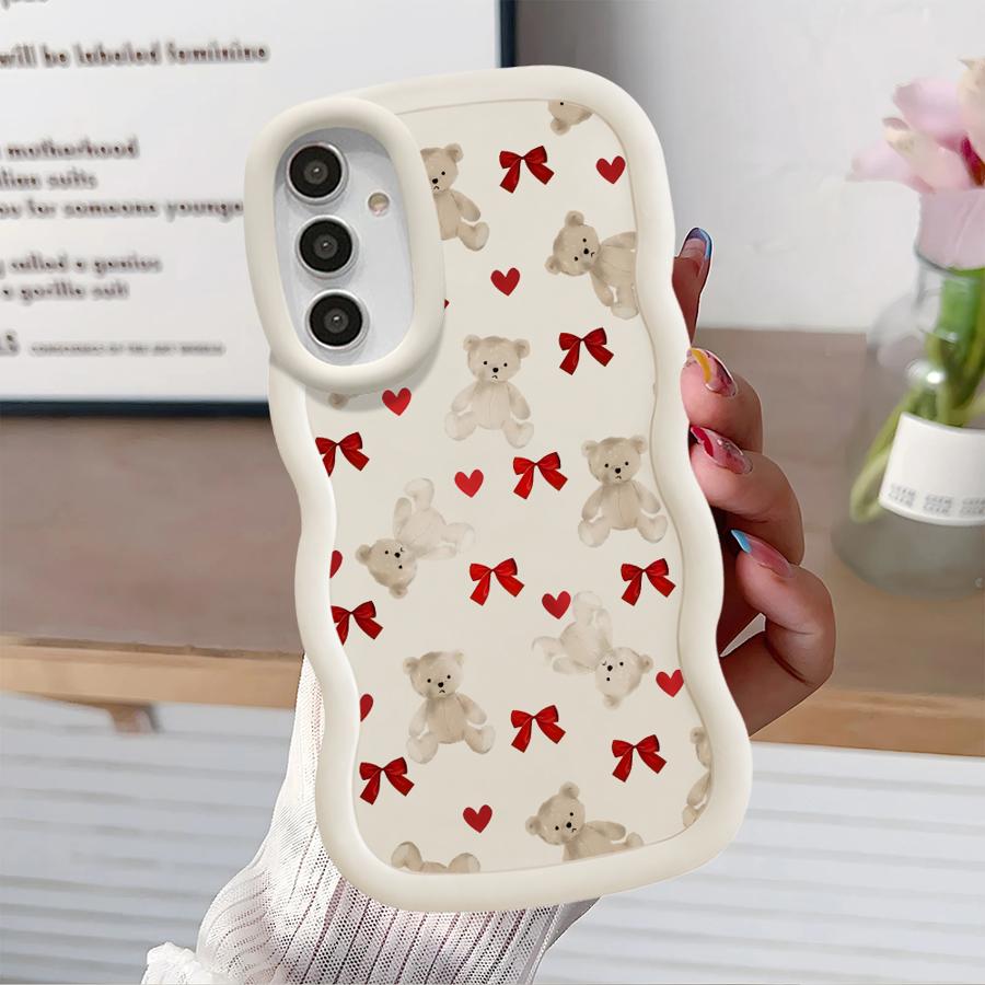 Cute Bow Bear Case for Samsung Galaxy A11 A14 A13 A21s A16 A15 A12 A52 Soft Phone Cover A22 A04 A06 A53 A23 A05 A03 A33