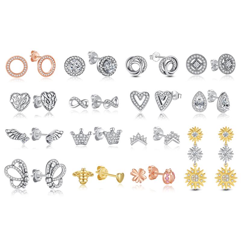 925 Silver Earrings Crystal Love Heart Infinity Stud Earings For Women Piercing Rose Gold Gift Jewelry