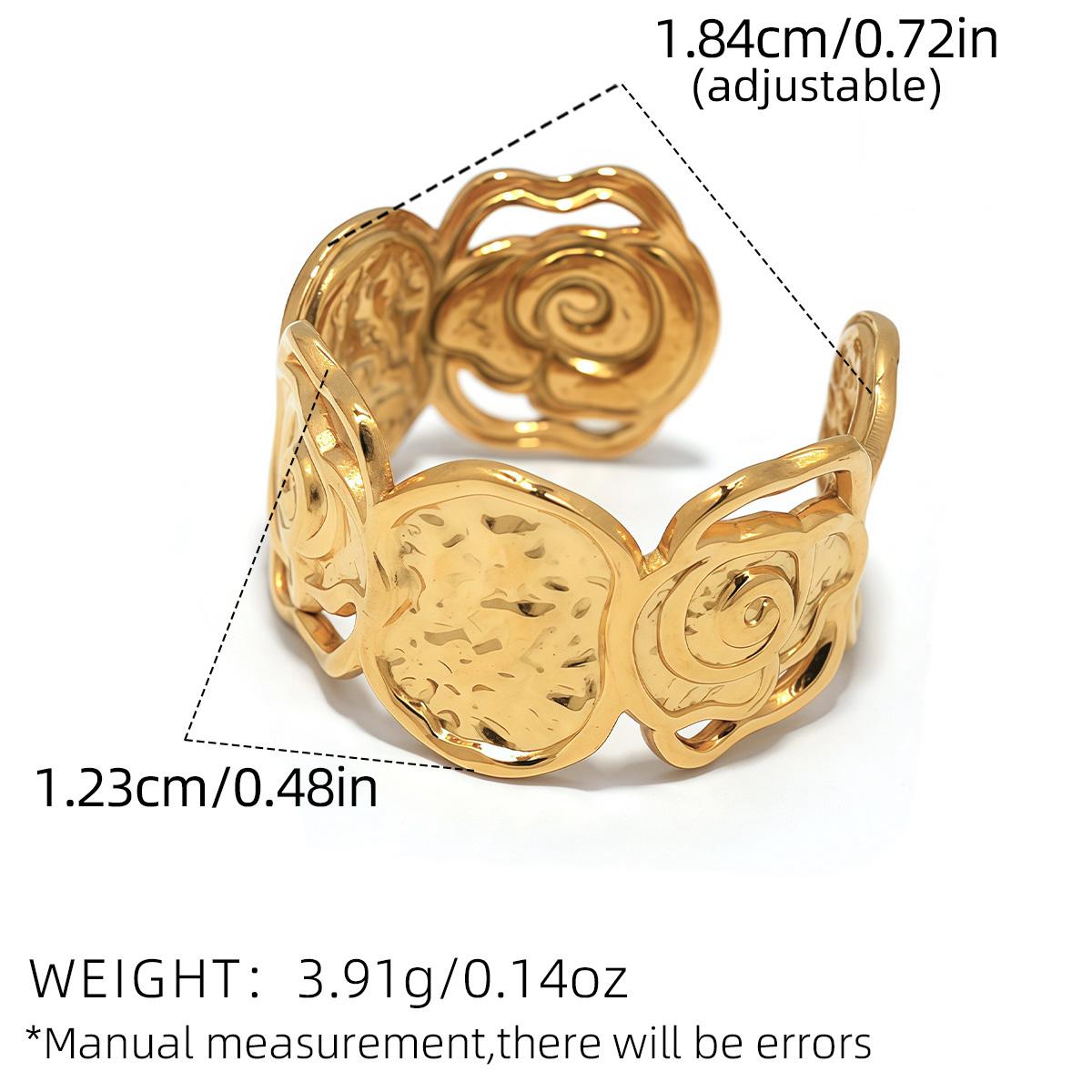 

Women s Daily Irregular Flower Hammer Pattern Open Ring 18K Gold-plated Stainless Steel Two-color Trendy Waterproof Zircon resizable