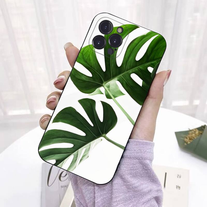 Blätter Monstera Grün Telefon Fall Für iPhone 8 7 6 6S Plus X SE 2020 XR XS 14 11 12 13 Mini Pro Max Mobile Fall
