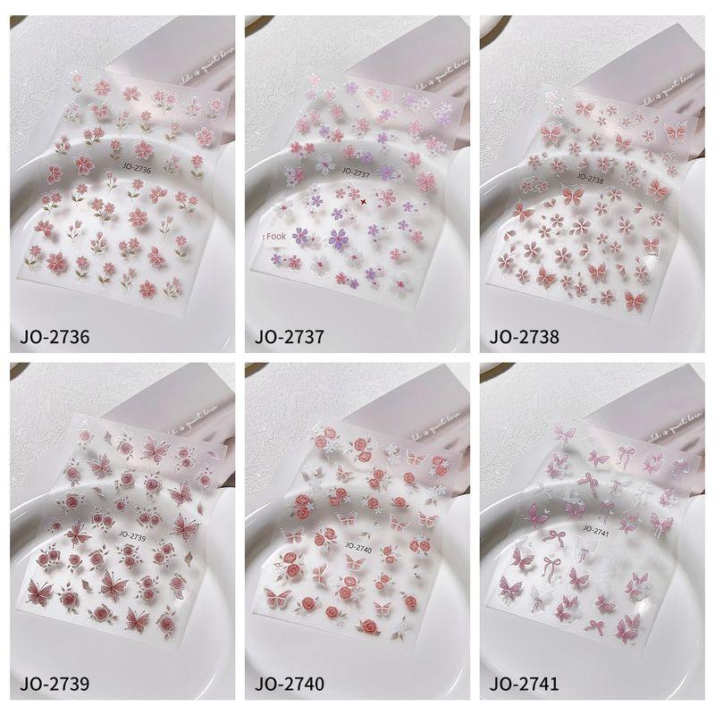 

Pink Butterfly Nail Sticker New Arrival Fresh Summer Embossed Rose Cute Nail Sticker Florals Decorative Pattern Butterfly Florals stickers six combination