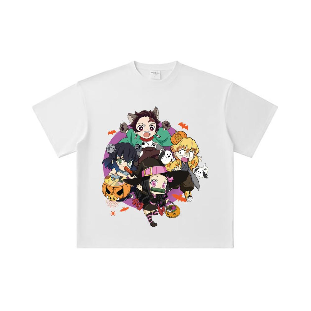 260 GSM Double Yarn 32 Count 100% Cotton Demon Slayer V111 Halloween Print Unisex Heavy Cotton T Shirt