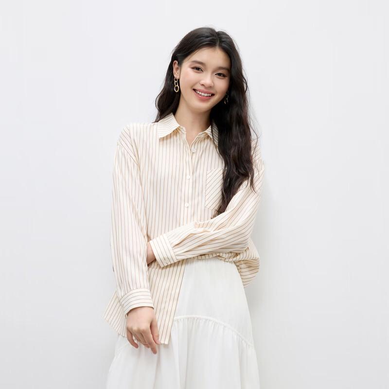 Qiu Shui Yi Ren Women s Classic Solid Lapel Shirt XL