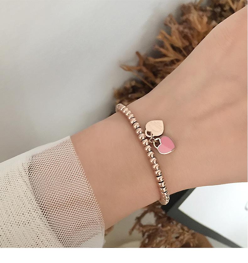Korean Style Rose Gold Plated Titanium Steel Heart Bracelet for Women Fashion Jewelry Accessories