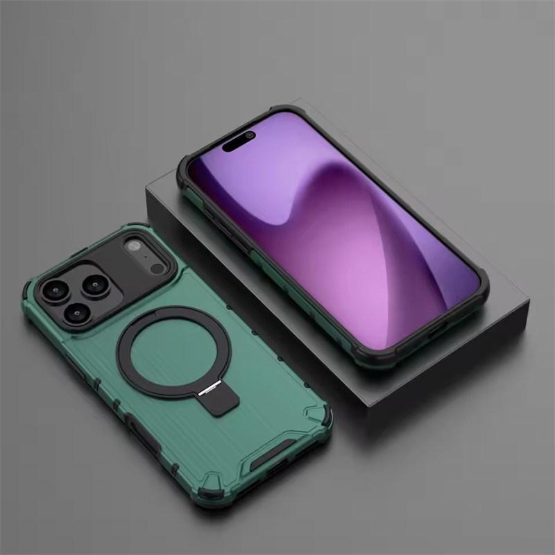 Hybrid Armor For Magsafe Case for iPhone 17 Air 16 15 14 Plus 13 12 11 Pro Max Magnetic Metal Bracket Translucent Matte Cover