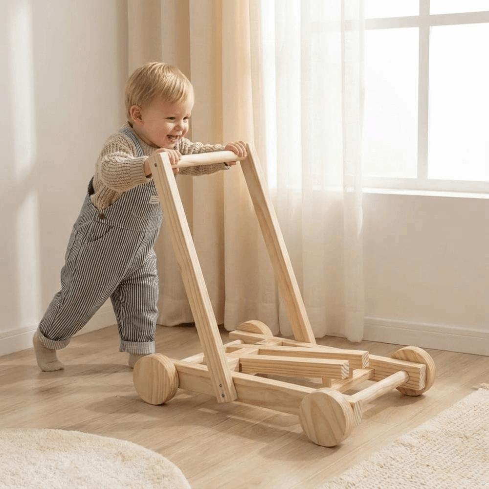 Adjustable Speed Height No-Knot Wood Baby Walker Baby Walking Trainer Montessori Education
