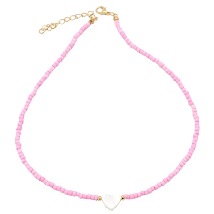 Delicate Bead Chokers Necklace Summer Bohemian Beaded Necklace Y2K Heart Shell-Charm Bead Chokers Necklace Summer