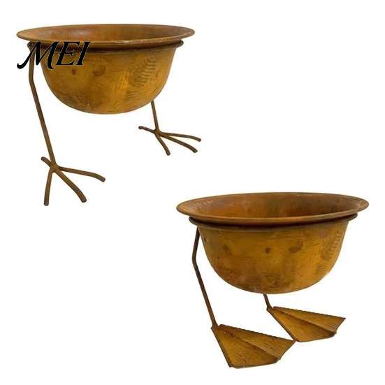 Sculptural Metal Flower Bowl Bird Foot Planter Bowl, Vintage Chicken Duck Paw Base Small Succulents Decorative Garden Flowerpot Pot, Rustproof