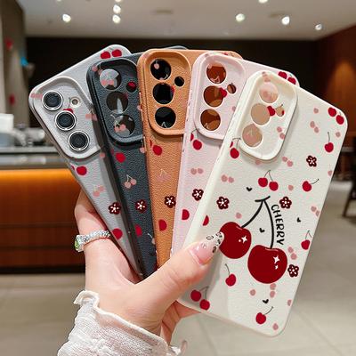 Kirschmuster Schlanke matte Handyhülle für Samsung S25 S24 FE S23 Ultra S22 S21 A56 A36 A16 A55 A26 A35 A15 TPU Ledertextur Stoßfeste Softcover