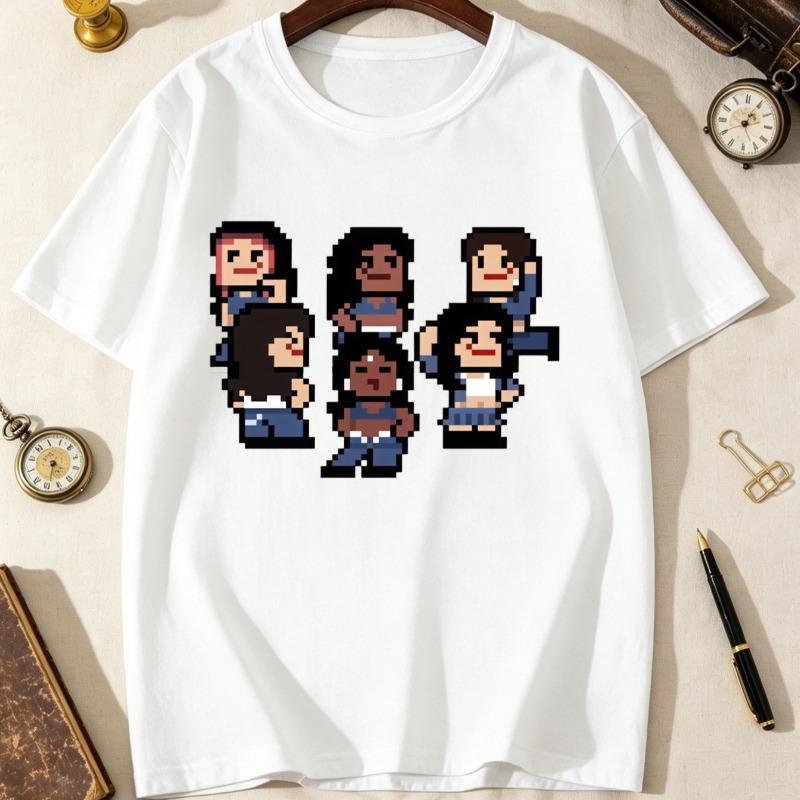 Kids K-Pop Idol Cartoon Bow Heart Print Crewneck Short Sleeve Tee, Breathable Sweet Cool Summer School Top 110 белый