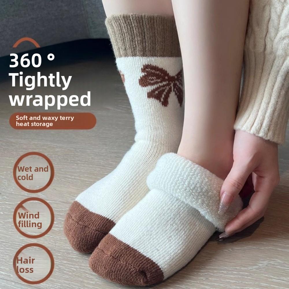 Thick Plush Middle Tube Socks Bow Snow Boot Socks New Women's Socks  Autumn and Winter