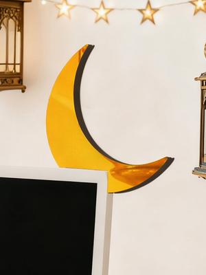 Islamic Wooden Golden Moon PC Monitor Decor Acrylic Crescent Hanging Ornaments Ramadan & Eid Home Office Desktop Decoration Gift
