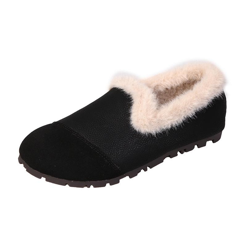Rubber soft-soled mother shoes women's winter retro fluffy shoes piled comfortable one-pedal lazy shoes