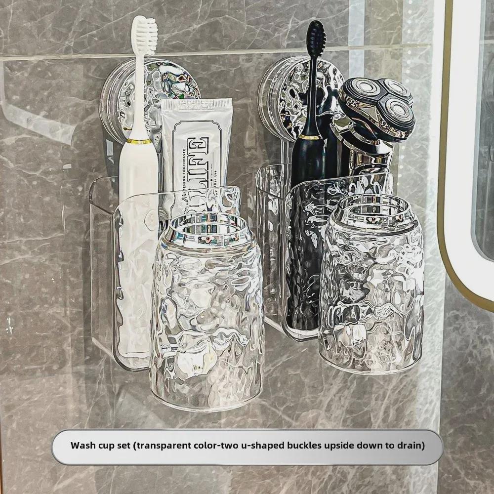 Nástěnný držák na zubní kartáček a zubní pastu s přísavkou a kelímkem na ústní vodu, instalace bez nutnosti děrování.