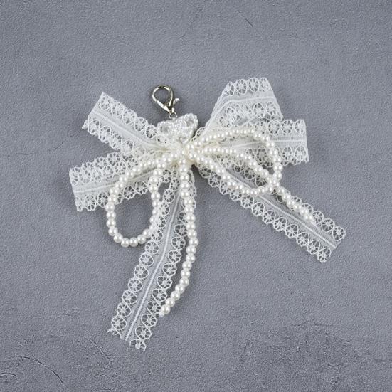 Lace Bow Shoe Charm for Sneakers Faux Pearls Beaded Bowknot Removable Bow Charm Accessory for Women Girls Shoes Bags Keychains
