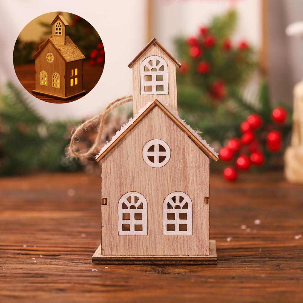 

Wooden Christmas House Warm Glow Christmas House Charming Glowing Window Christmas House Ornament Wood for Desktop for Parties B