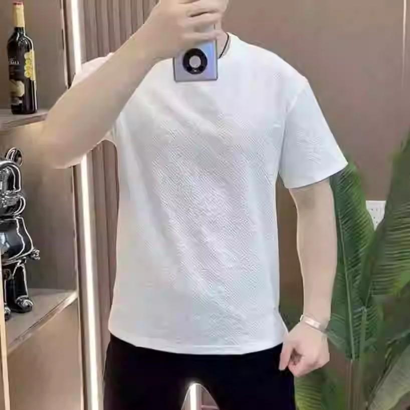 Designer Seersucker Texture Round Neck Men'S Short Sleeve Fashion Half Sleeve Versatile Light Luxury Comfortable