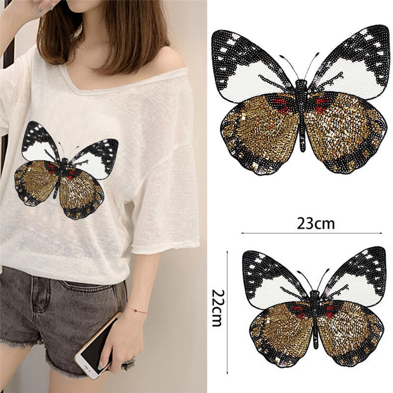 Butterfly Embroidery Beads Rhinestone Patches for Coat Jeans Sewing Handmade