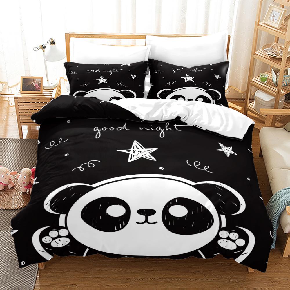 3D Panda Duvet Cover Set King Size Cute Panda Bamboo Bedding Set Black White Bear Polyester Quilt Cover for Boy Kid for Bedroom