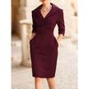 QICED Fashion Summer Spring Solid Color Print Long Sleeve V-Neck  Casual Dresses