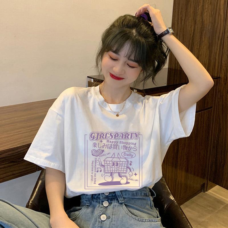 Women's Casual Short Sleeve T-Shirt Cute Cartoon Bear Print Loose Crew Neck Summer Basic Tee Top