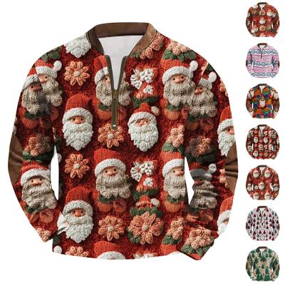 Herrenmode Weihnachten Bedrucktes Kordhemd mit Reißverschluss