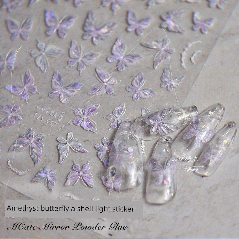 

Наклейка для нейл-арта в богемном стиле, бронзовый крест, экзотические тисненые наклейки, доступная роскошь, цветные кристаллы, стерео украшение для ногтей [Amethyst Butterfly] Shell Light Sticker