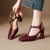 Krazing Pot Sheepskin Square Toe Size 41 High Heels Hollow Out Decoration Super High Heels Breathable Autumn Pumps