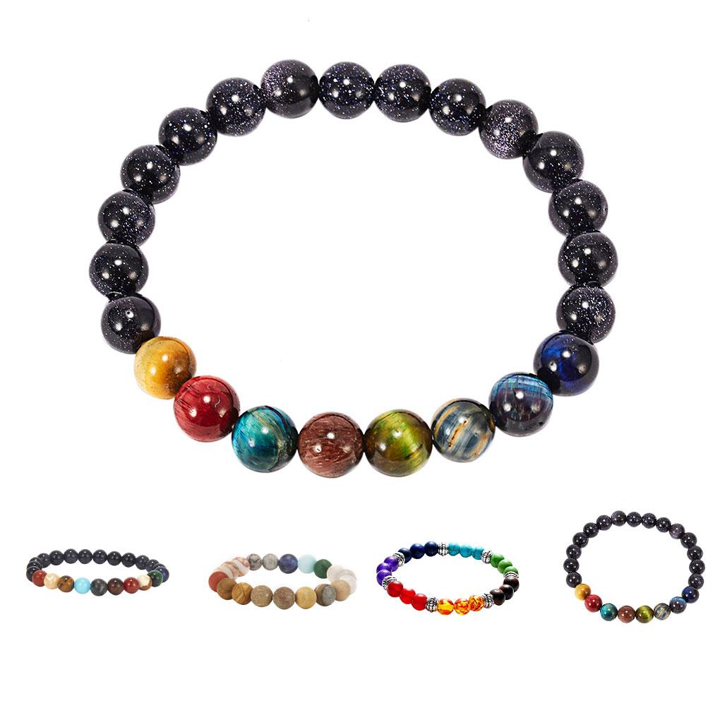 Natural Stone Beads Bracelet Women Men Beads Wristband Bangle Elastic Cord Unisex Bracelet Jewelry BR18Y0533-3