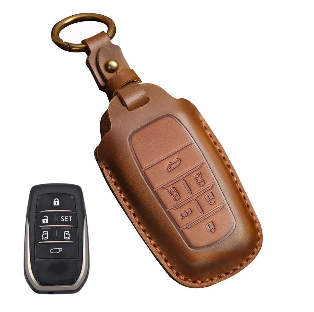 Leather 2/3/4 Button for Toyota Camry CHR Corolla RAV4 Avalon Land Cruiser Prado Prius 2017 - 2022 Car Key Cover Leather Key Fob