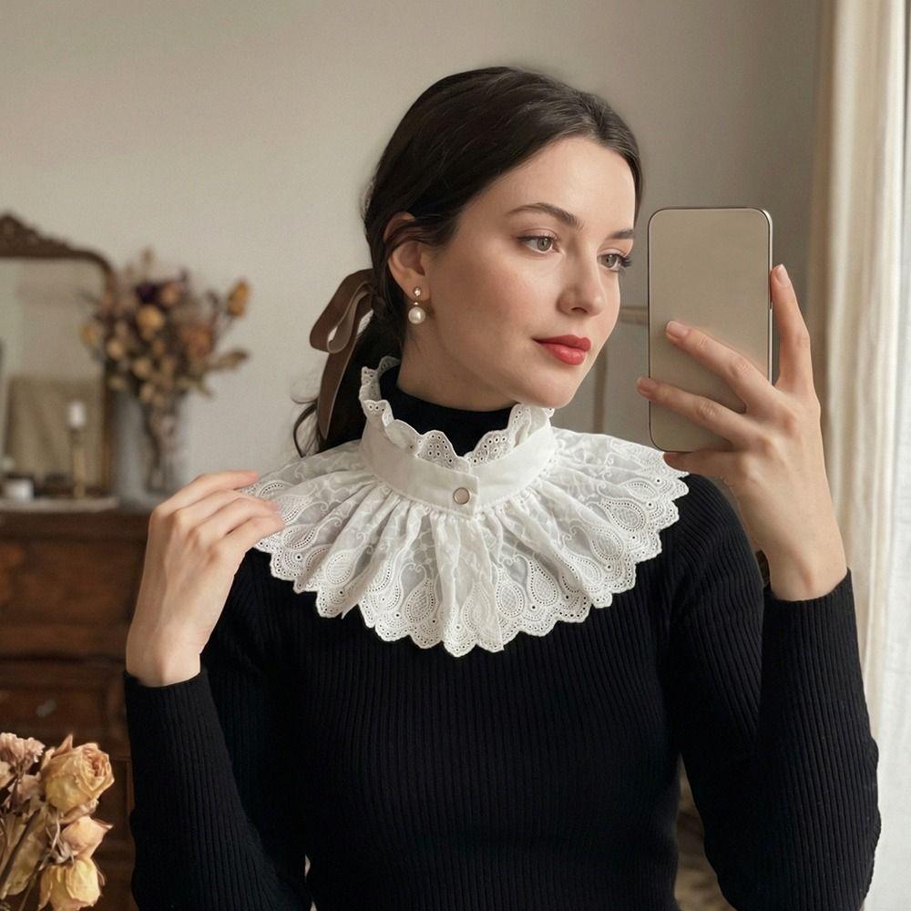 Hollow Embroidery Detachable Collar White Cotton Embroidered Stand Collar  Photograph Accessory