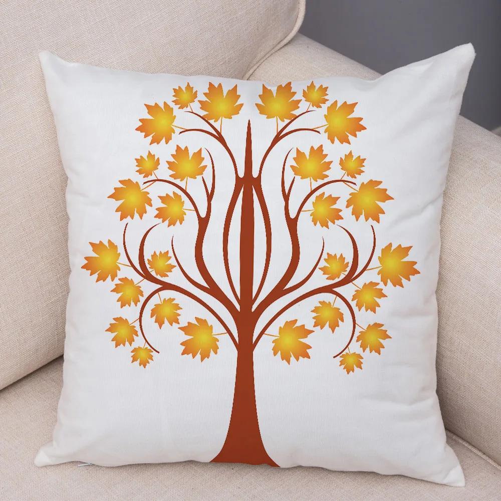 Nordic Style Green Leaf Cushion Cover Decor Cartoon Tree Print Pillow Case for Sofa Home Car 45x45cm Soft Plush Pillowcase